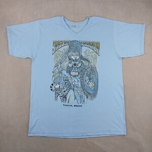 VTG Splash Jaguar Warrior XL Mens T Shirt V Neck Cancun Mexico 23x30 Aztec